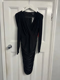 AX Paris Black Ruched Long Sleeve Midi Dress Size 10 BNWT