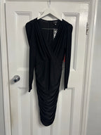 AX Paris Black Ruched Long Sleeve Midi Dress Size 10 BNWT