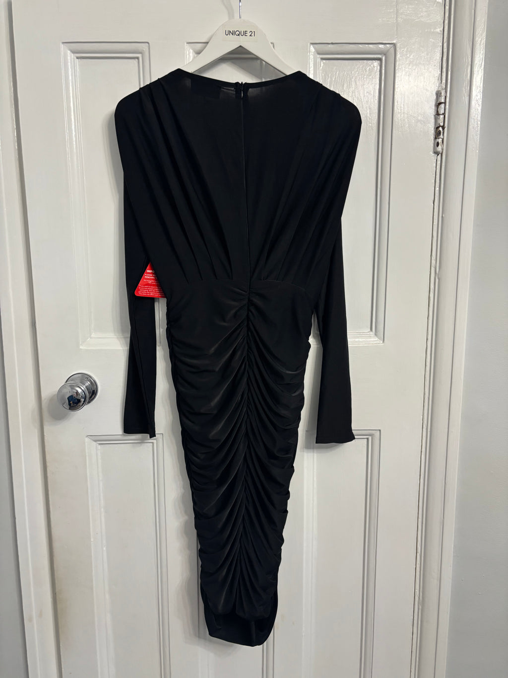 AX Paris Black Ruched Long Sleeve Midi Dress Size 10 BNWT