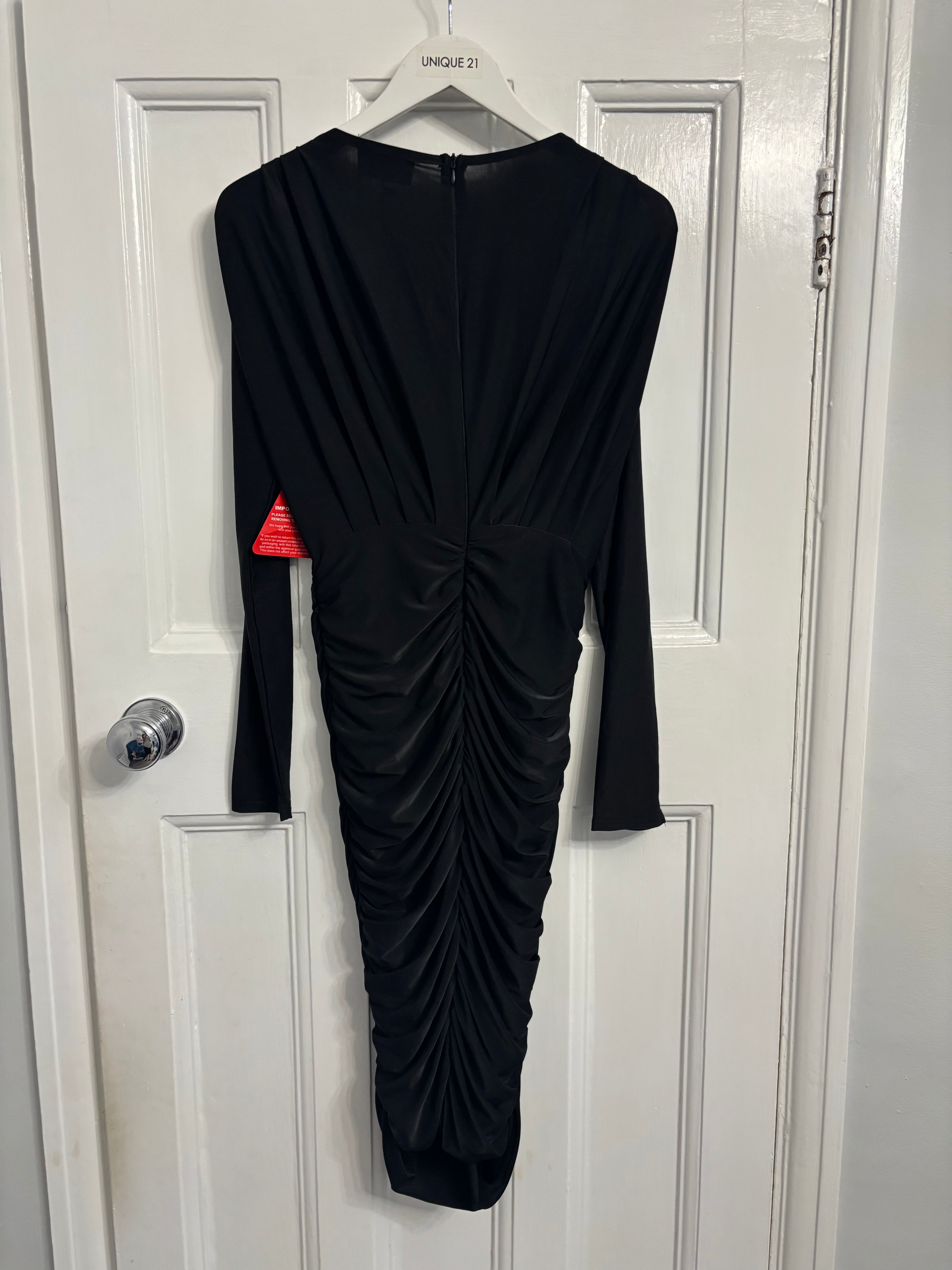 AX Paris Black Ruched Long Sleeve Midi Dress Size 10 BNWT